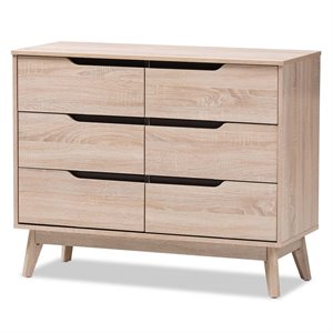 baxton studio fella 6 drawer wood double dresser in light brown