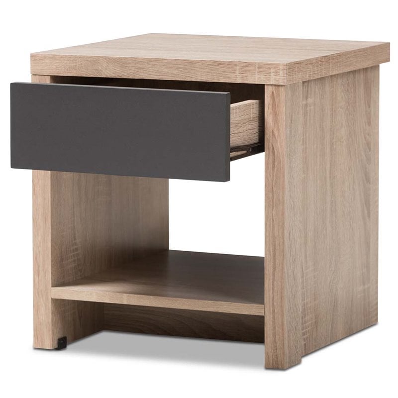 Baxton Studio Jamie 1 Drawer Wood Nightstand in Light Brown and Gray