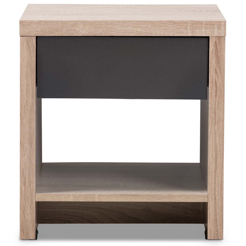Baxton Studio Jamie 1 Drawer Wood Nightstand in Light Brown and Gray