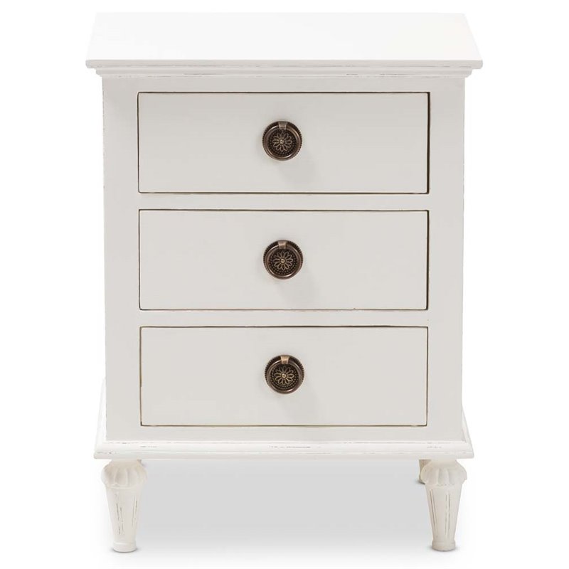 Baxton Studio Venezia Wood 3 Drawer Nightstand in Whitewashed