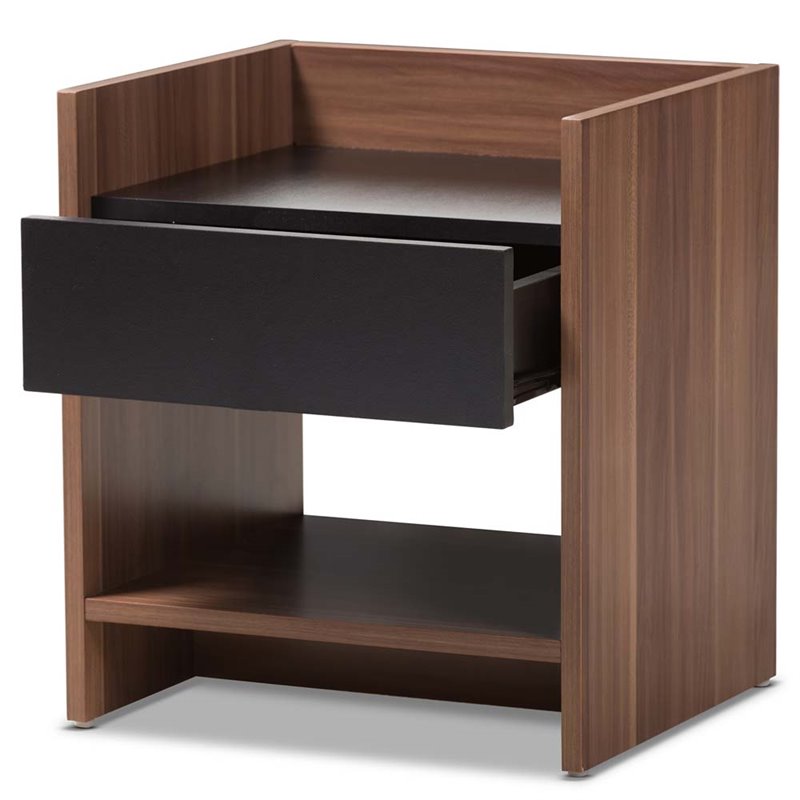 Baxton Studio Vanda 1 Drawer Wood Nightstand in Black and Walnut Brown