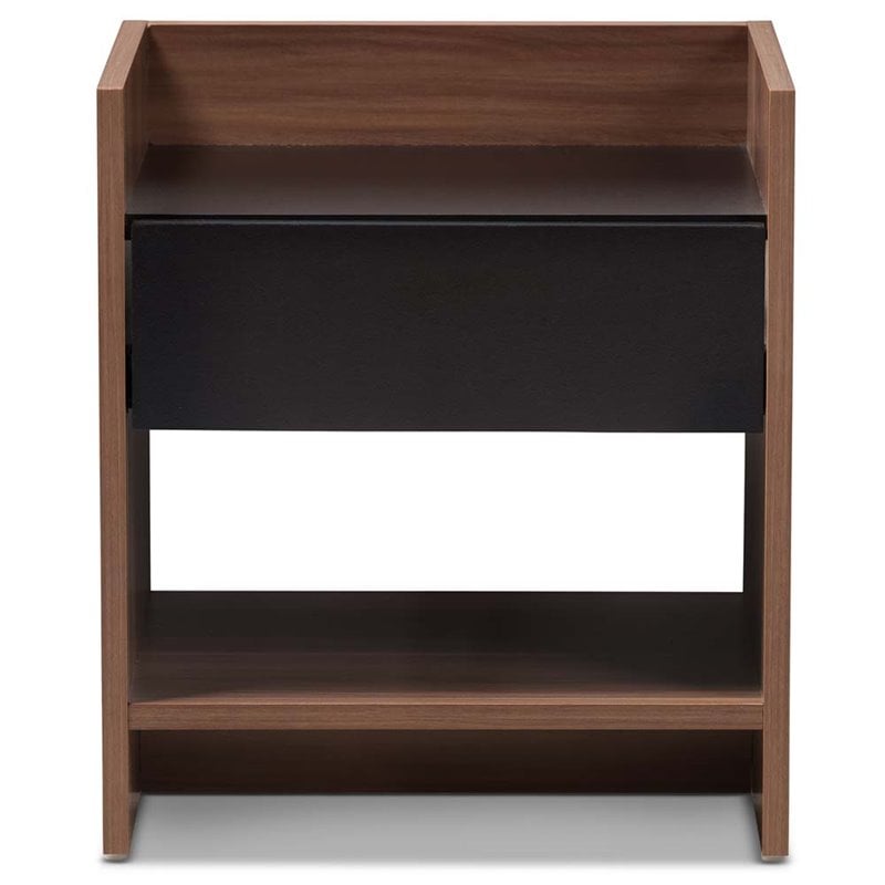 Baxton Studio Vanda 1 Drawer Wood Nightstand in Black and Walnut Brown