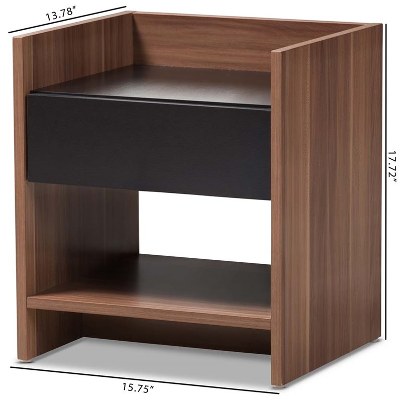 Baxton Studio Vanda 1 Drawer Wood Nightstand in Black and Walnut Brown