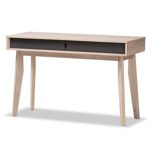 baxton studio fella 2 drawer wood study desk in light brown and gray