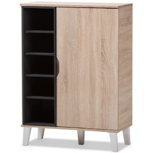 Baxton Studio Adelina Mid-Century 1-Door Wood Shoe Cabinet in Oak and Gray