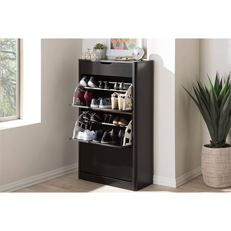 Baxton Studio Cayla 4 Drawer Shoe Cabinet in Black