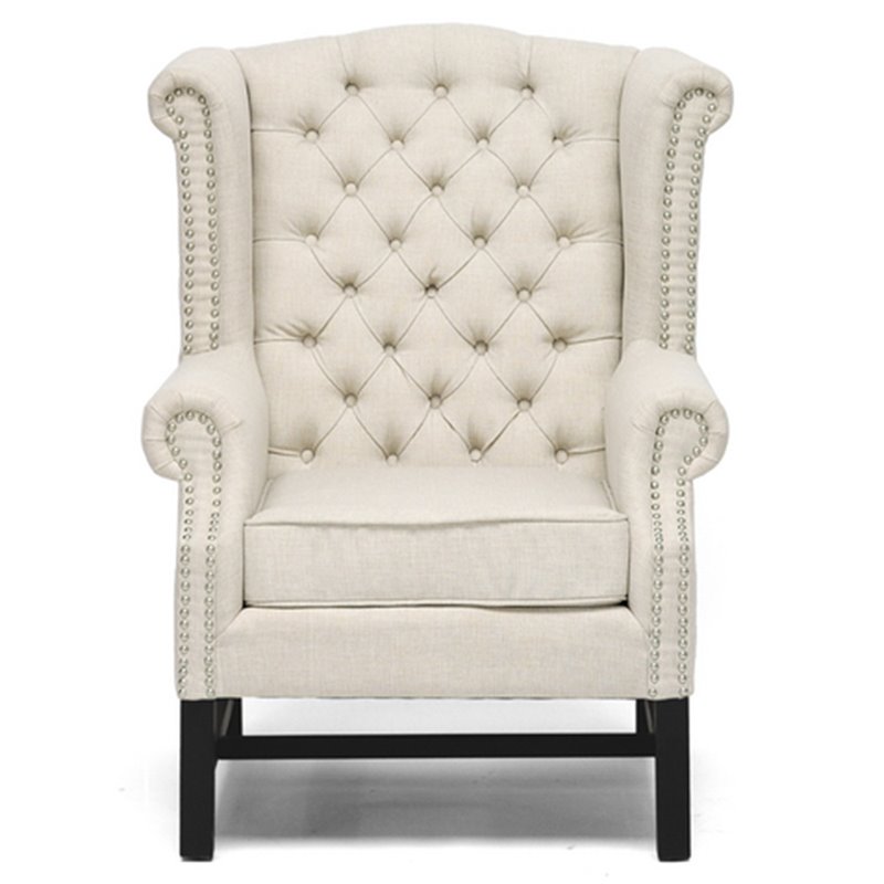 Baxton Studio Sussex Tufted Accent Chair in Light Beige and Black