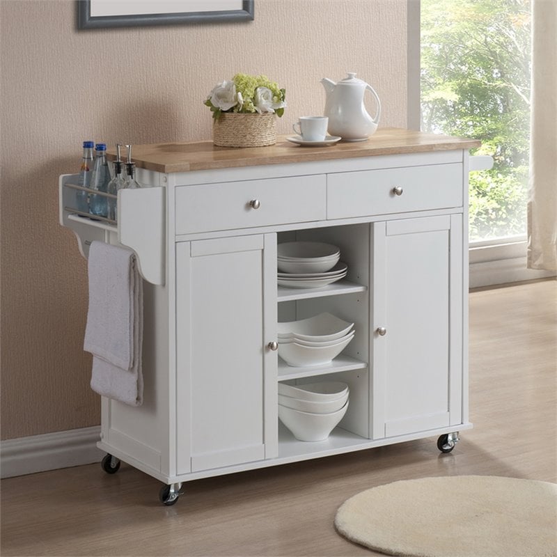Baxton Studio Meryland Kitchen Cart in White and Brown