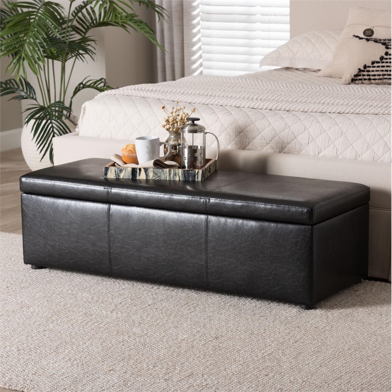 Baxton Studio Dennehy Faux Leather Multipurpose Storage Ottoman Bench