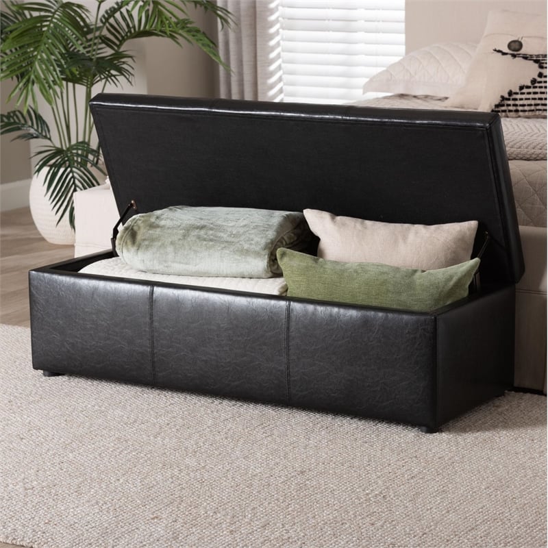 Baxton Studio Dennehy Faux Leather Multipurpose Storage Ottoman Bench