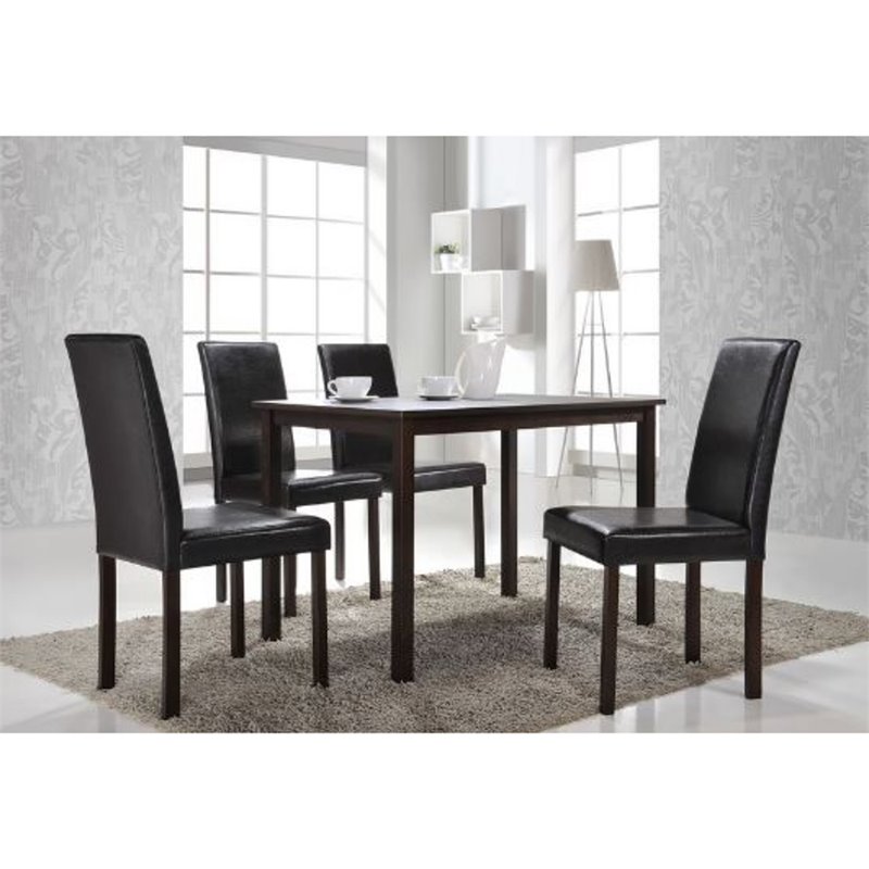 Baxton Studio Andrew 5 Piece Faux Leather Dining Set in Dark Brown