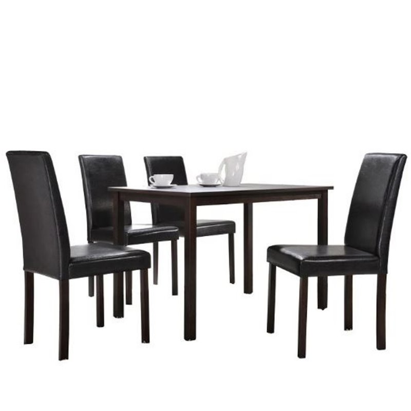 Baxton Studio Andrew 5 Piece Faux Leather Dining Set in Dark Brown