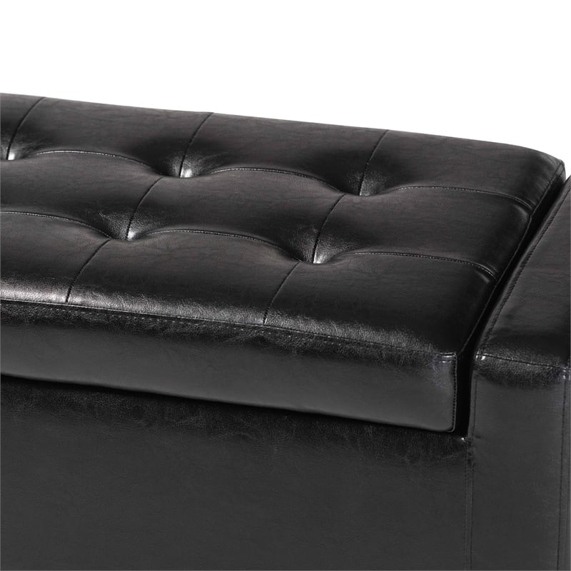Baxton Studio Manchester Leather Tufted Storage Ottoman Bench in Black