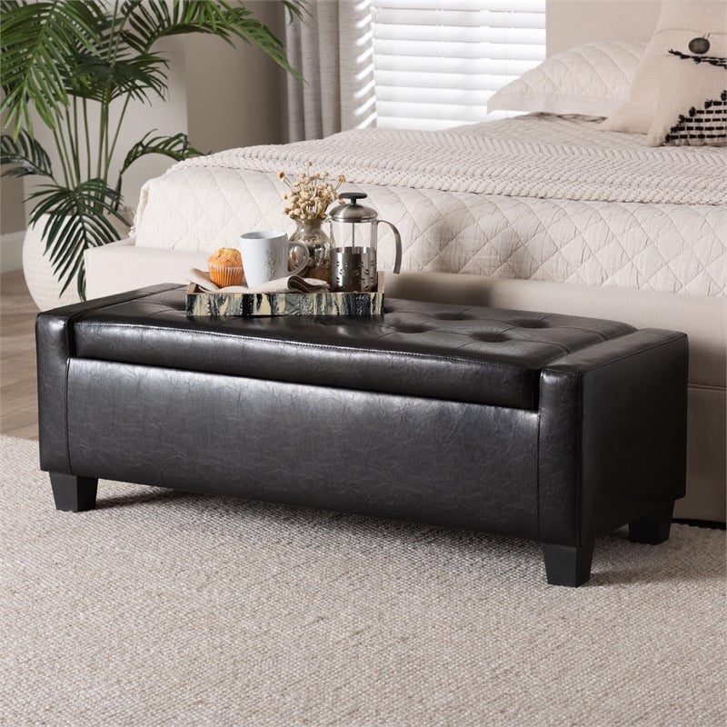 Baxton Studio Manchester Leather Tufted Storage Ottoman Bench in Black
