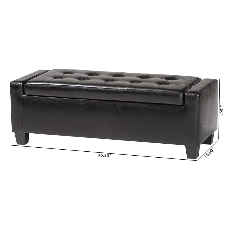Baxton Studio Manchester Leather Tufted Storage Ottoman Bench in Black
