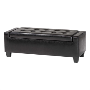 Baxton Studio Manchester Leather Tufted Storage Ottoman Bench in Black