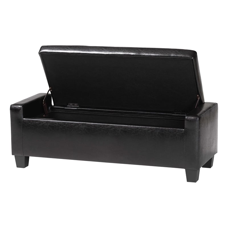 Baxton Studio Manchester Leather Tufted Storage Ottoman Bench in Black