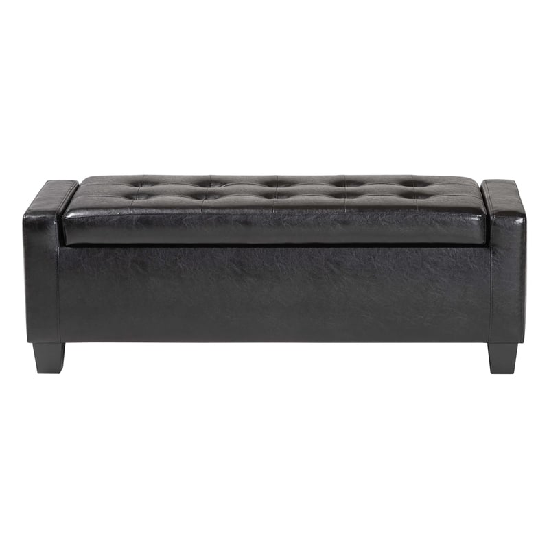 Baxton Studio Manchester Leather Tufted Storage Ottoman Bench in Black