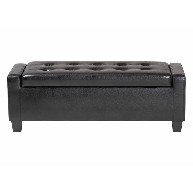 Baxton Studio Manchester Leather Tufted Storage Ottoman Bench in Black