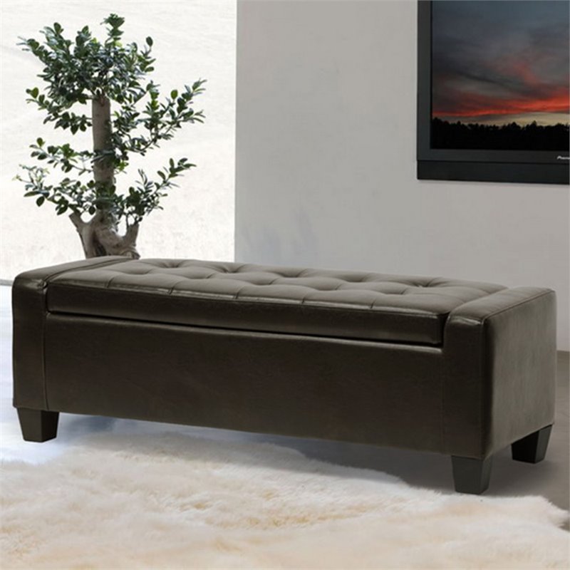 Baxton Studio Manchester Leather Tufted Storage Ottoman Bench in Brown
