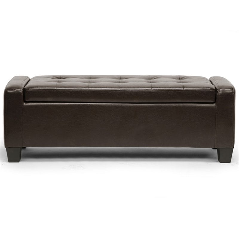 Baxton Studio Manchester Leather Tufted Storage Ottoman Bench in Brown