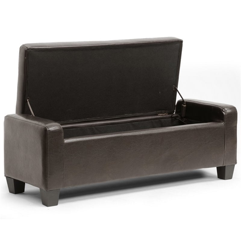 Baxton Studio Manchester Leather Tufted Storage Ottoman Bench in Brown