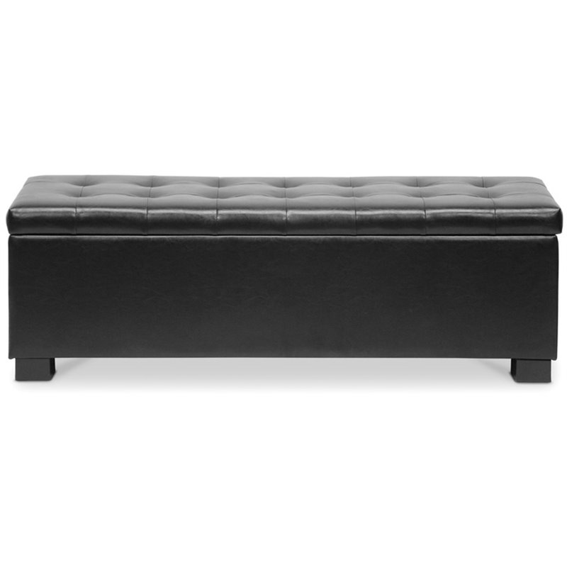 Baxton Studio Roanoke Leather Tufted Storage Ottoman Bench in Black