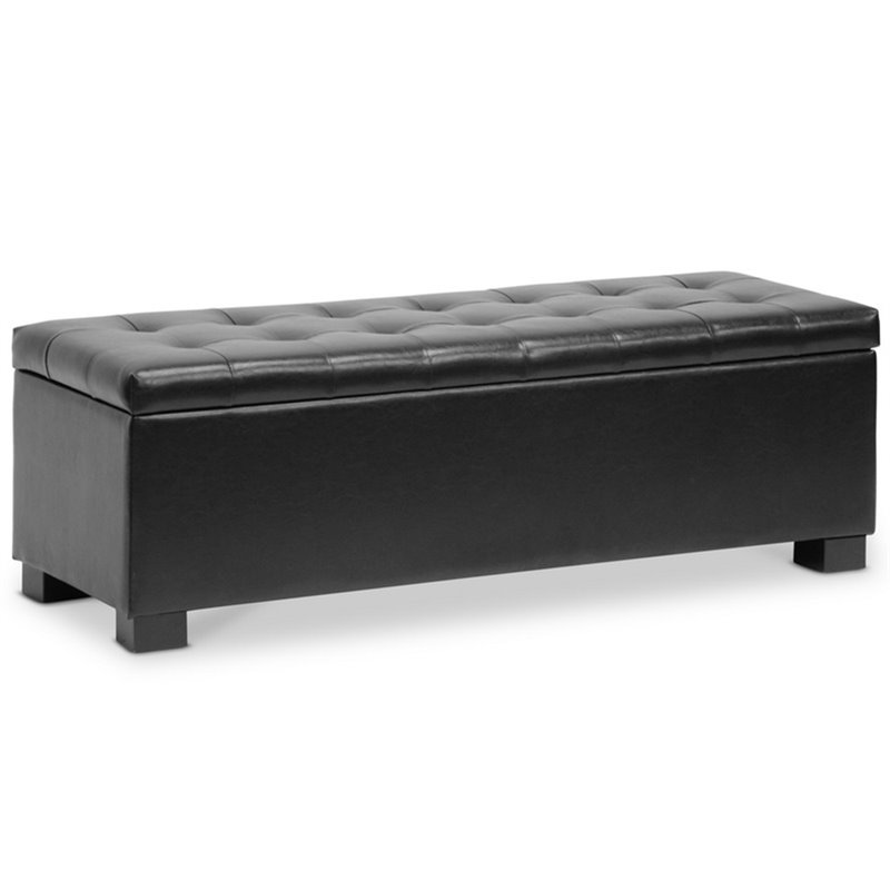 Baxton Studio Roanoke Leather Tufted Storage Ottoman Bench in Black