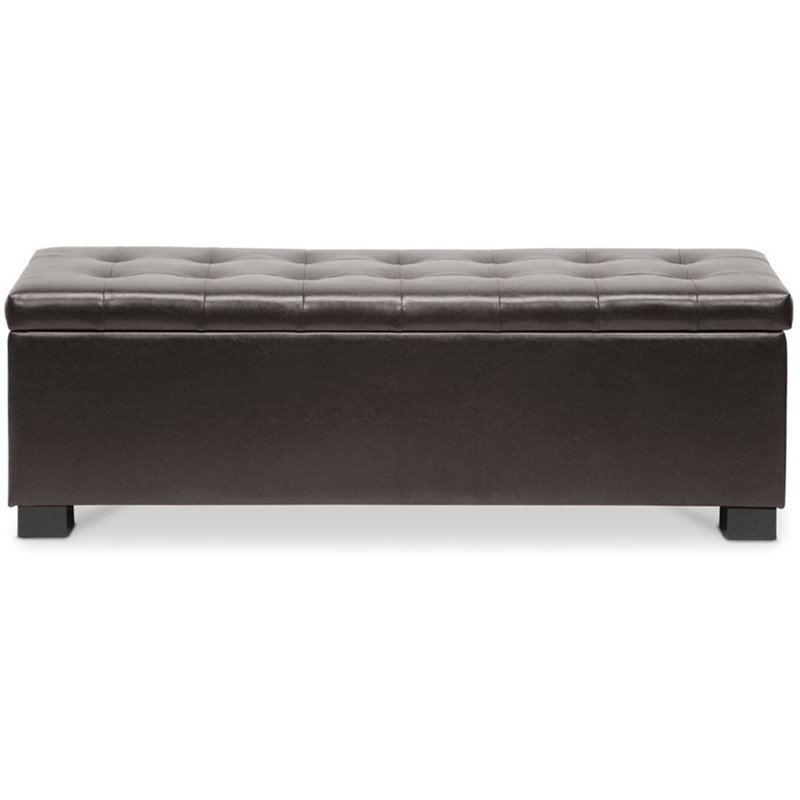 Baxton Studio Roanoke Leather Tufted Storage Ottoman Bench in Brown