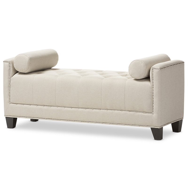 Baxton Studio Hirst Tufted Bedroom Bench in Light Beige and Black