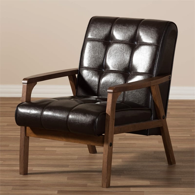 Baxton Studio Masterpieces Tufted Faux Leather Accent Chair in Brown