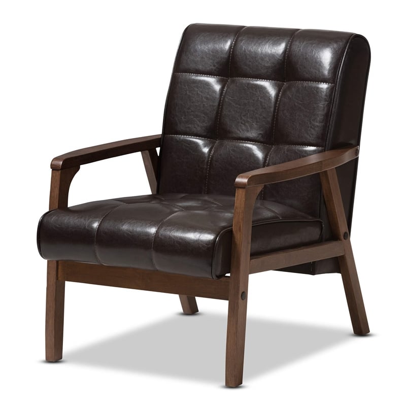 Baxton Studio Masterpieces Tufted Faux Leather Accent Chair in Brown
