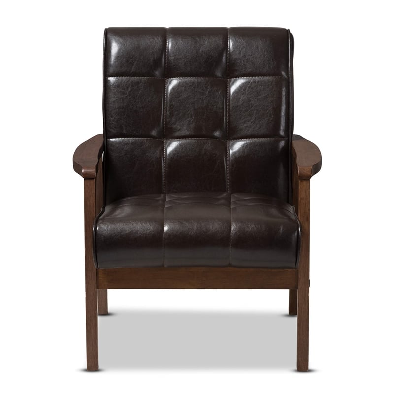 Baxton Studio Masterpieces Tufted Faux Leather Accent Chair in Brown