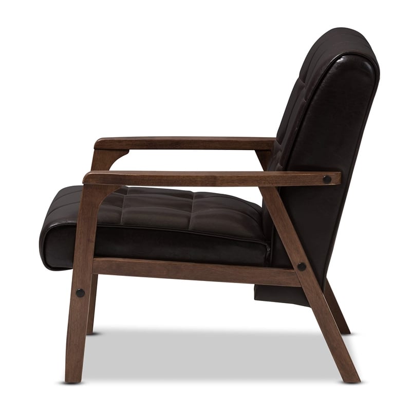 Baxton Studio Masterpieces Tufted Faux Leather Accent Chair in Brown