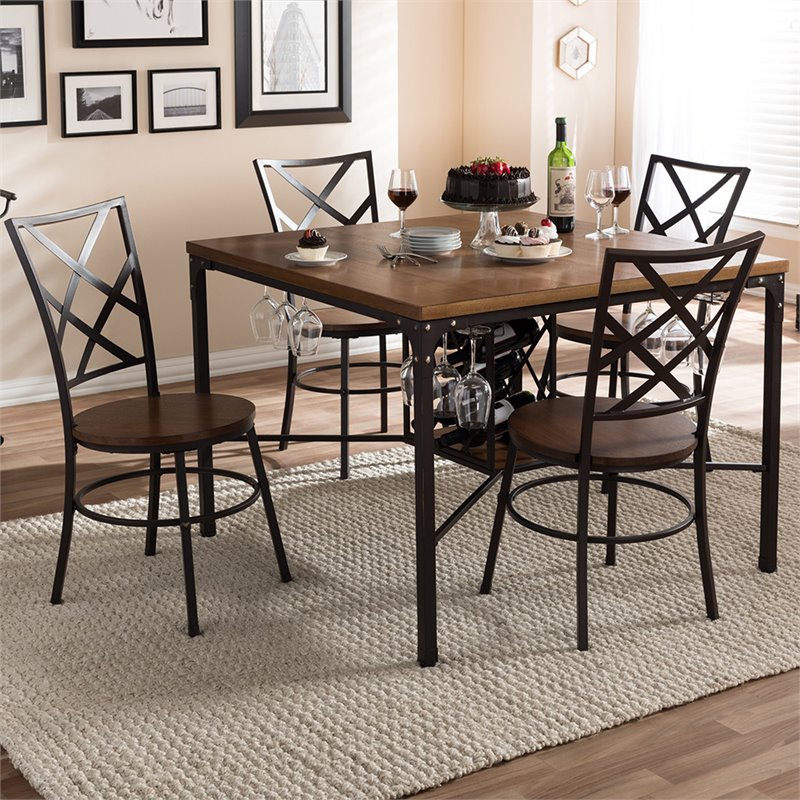 Baxton Studio Vintner 5 Piece Wine Rack Dining Set in Brown and Black