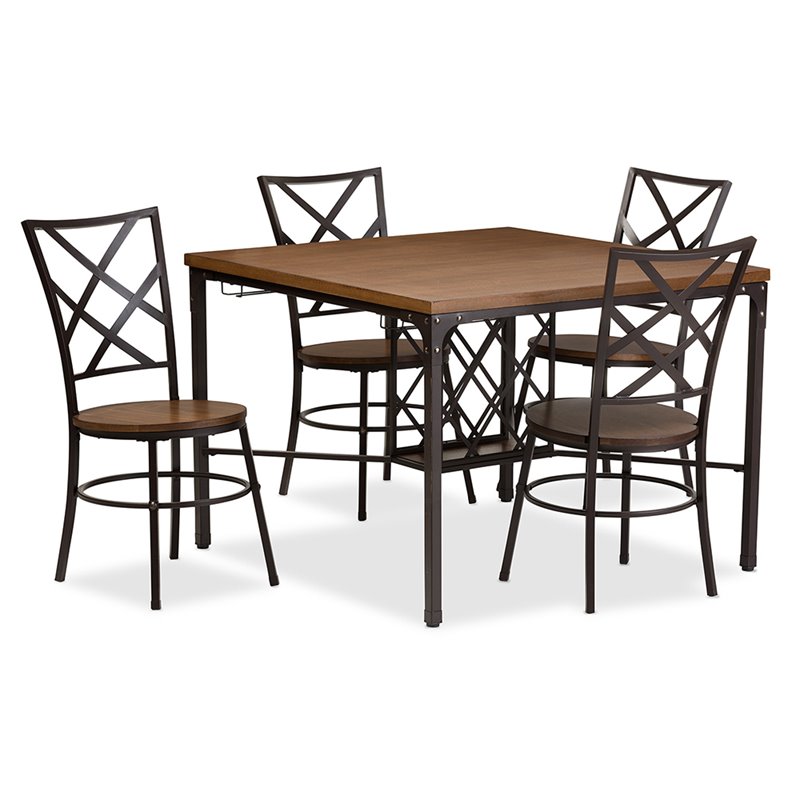 Baxton Studio Vintner 5 Piece Wine Rack Dining Set in Brown and Black