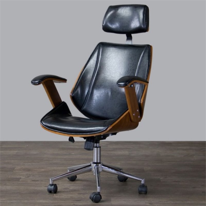 Baxton Studio Hamilton Faux Leather Swivel Office Chair in Black