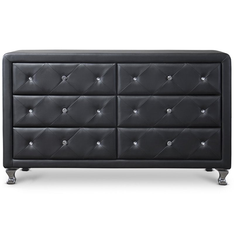 Baxton Studio Luminescence 6 Drawer Faux Leather Double Dresser