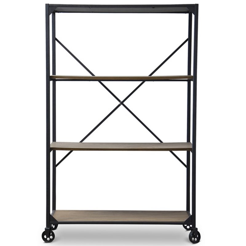 Baxton Studio Caribou 3 Shelf Mobile Bookcase in Brown and Black