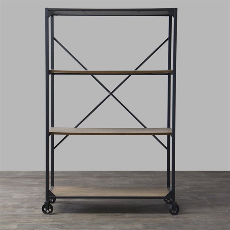 Baxton Studio Caribou 3 Shelf Mobile Bookcase in Brown and Black