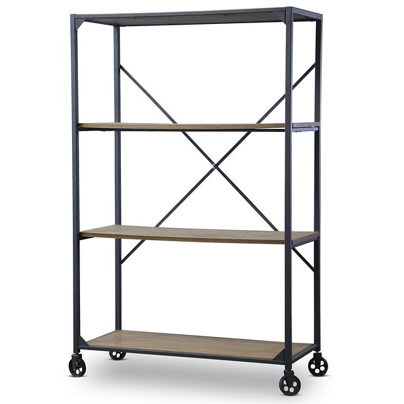 Baxton Studio Caribou 3 Shelf Mobile Bookcase in Brown and Black