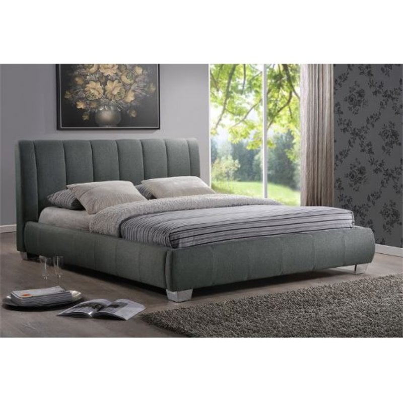 Baxton Studio Marzenia Upholstered Queen Low Profile Bed in Gray