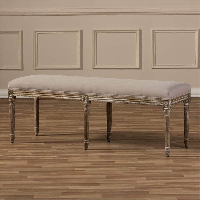 Baxton Studio Clairette Bench in Beige and Brown