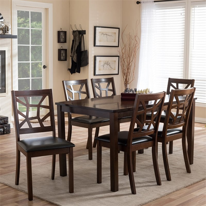 Baxton Studio Mozaika 7 Piece Dining Set in Dark Brown and Black