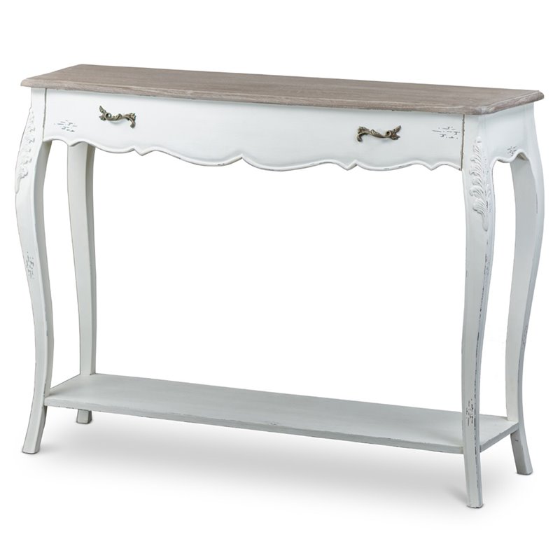 white and natural console table