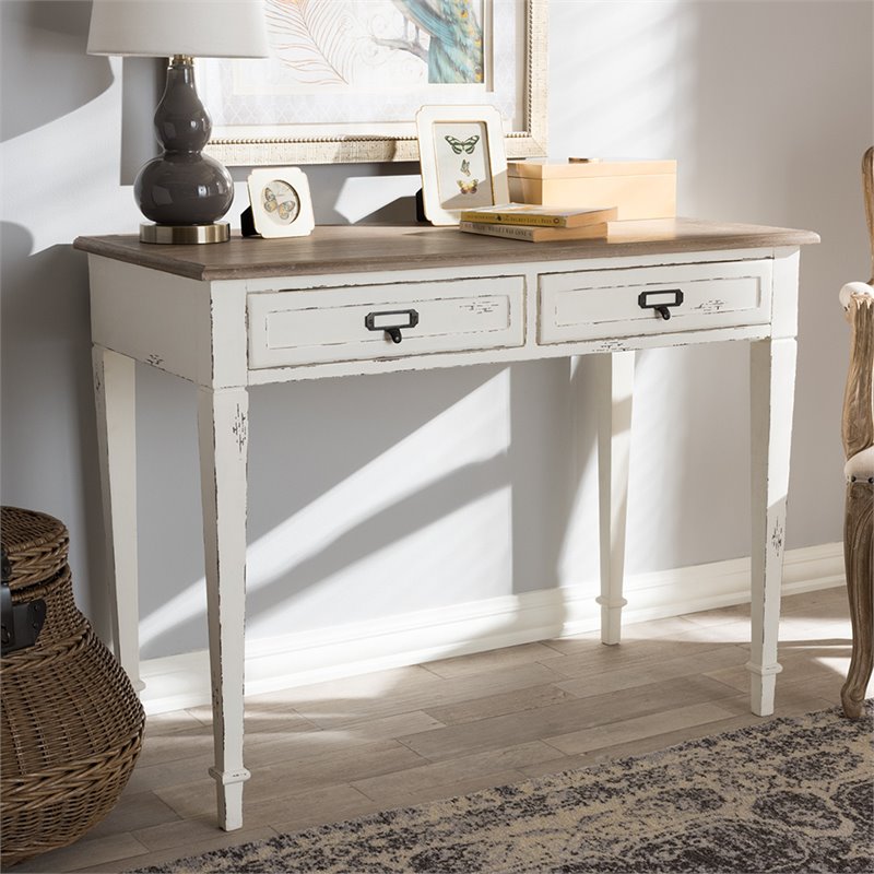 Baxton Studio Dauphine Writing Desk in White and Natural