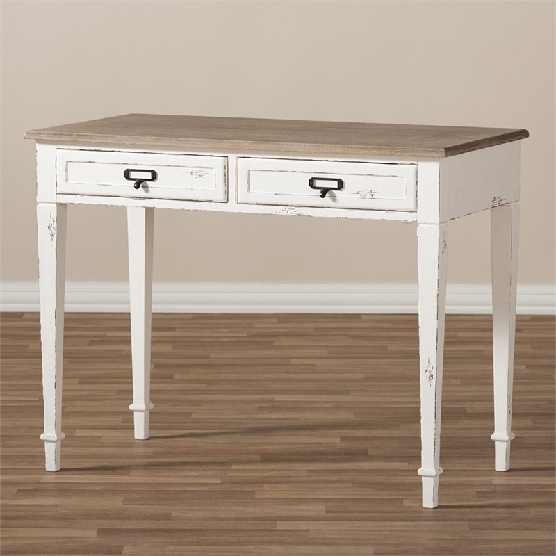 Baxton Studio Dauphine Writing Desk in White and Natural