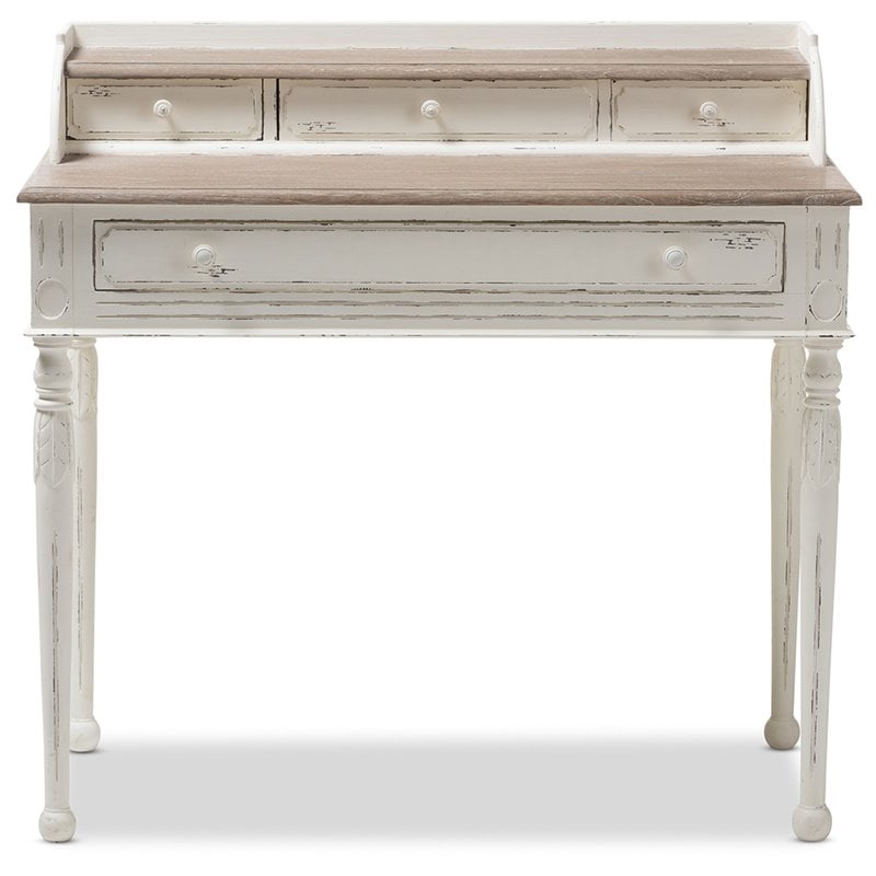 Baxton Studio Anjou Writing Desk in White and Natural