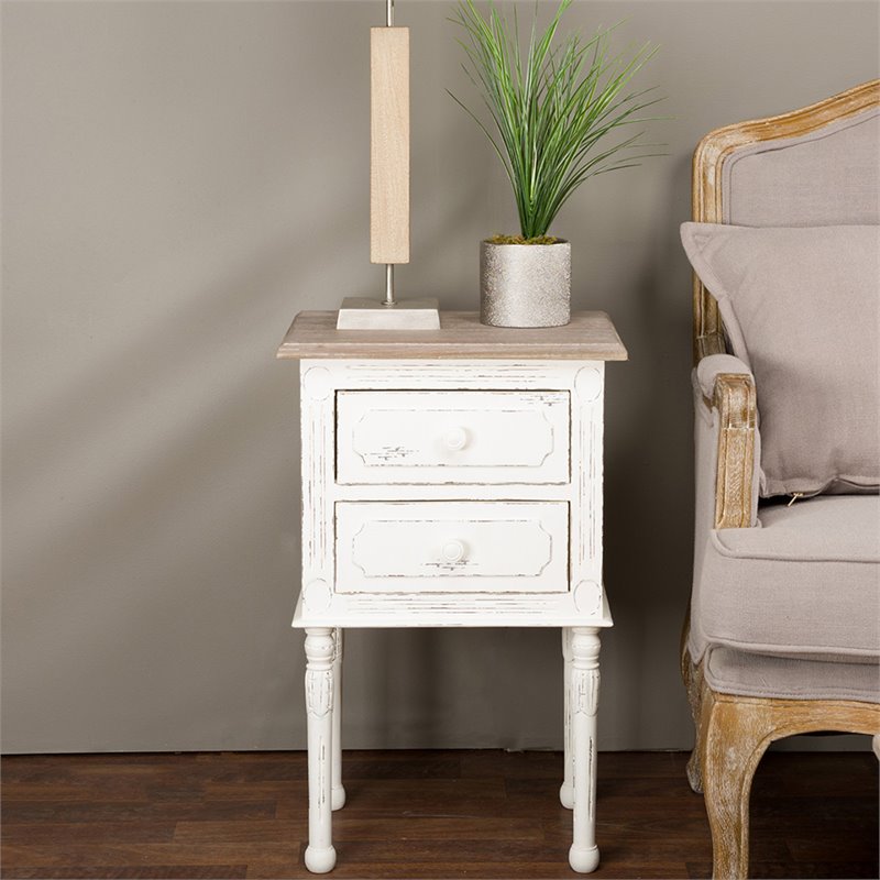Baxton Studio Anjou 2 Drawer Nightstand in White and Natural