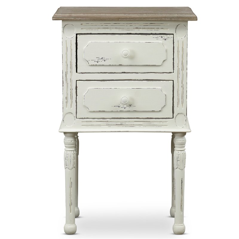 Baxton Studio Anjou 2 Drawer Nightstand in White and Natural